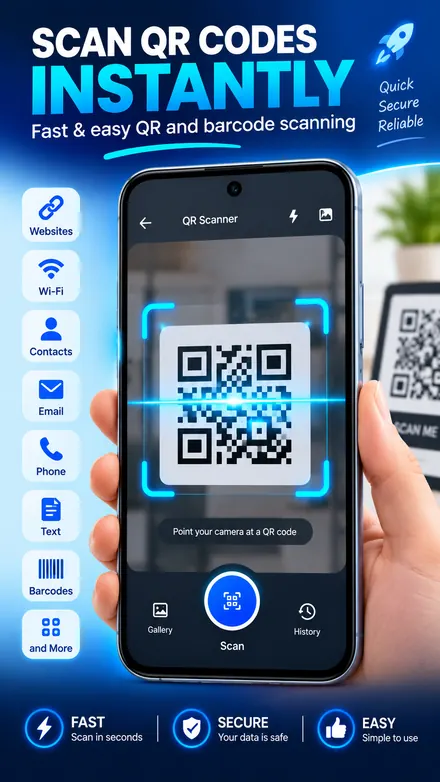 QR Code Scanner & Generator Google Play listing, slide 1