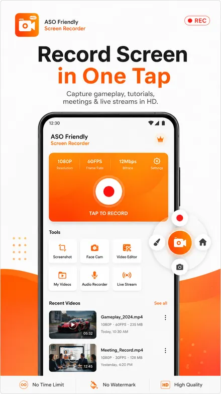 Screen Recorder Google Play listing, slide 1